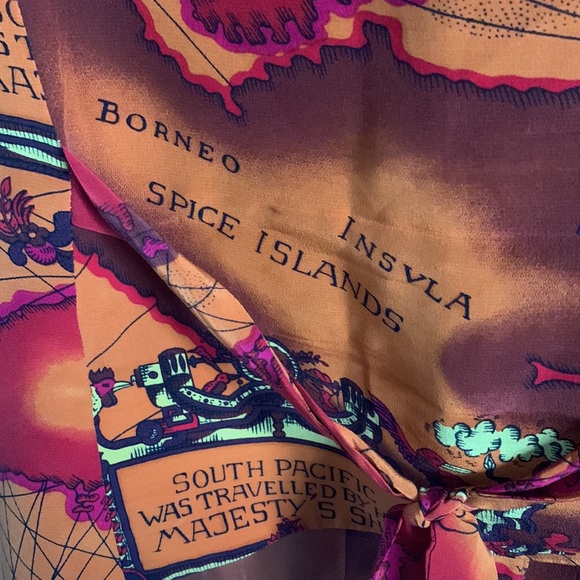 Anne Pinkerton | Travel Map Sleeveless Button Down Vest | burnt orange - Picture 5 of 13